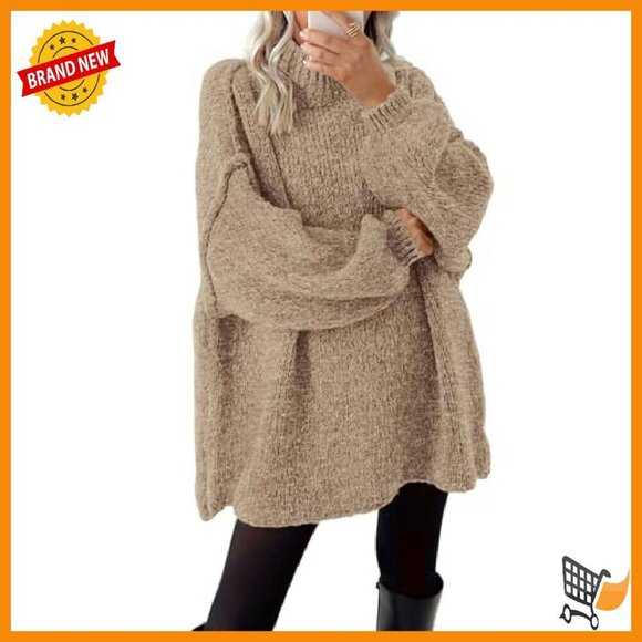 Oversized Cable Knit Mock Neck Sweater Women's Thick Winter Pullover - Picture 2 of 8